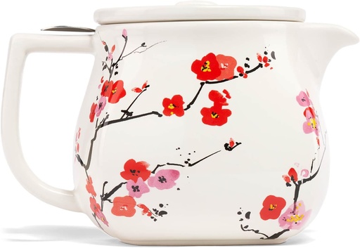 [BRSROBT7AEMQK3Y2] Tea Forte Fiore Sakura Cherry Blossom Ceramic Teapot with Removable Stainless Steel Infuser Basket and Lid, Steeps 24 oz. Loose Leaf Tea, Lid and Teapot Dishwasher & Microwave Safe