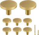 Yiking Soild Brass Brushed Gold Cabinet Knobs - Heavy Duty Real Brass Dresser Knob,Modern Round Gold Closet Door Pulls Small Gold Hardware for Kitchen Bathroom Bedroom Furniture 8pcs 1-5/16in