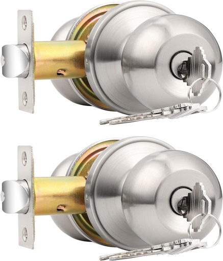 [BRSWKH34AQMG2CT2] Probrico 2 Pack Keyed Alike Entry Door Knobs with Lock and Key Ball Door Knob Handles Entrance Door Lockset Brushed Nickel Finish