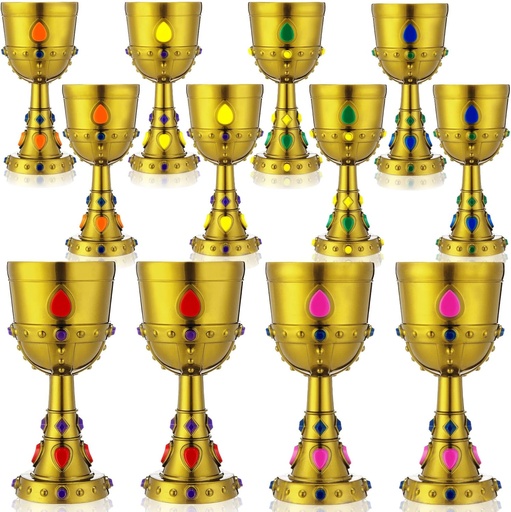 [BRSRA2T2CQGWMH3J] 12 Pcs Medieval Molded Crown Goblets 8 oz Colorful Jeweled Goblet Vintage Plastic King Queen Party Cups Medieval Party Decorations for Halloween Carnival Drinking Supplies