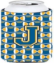 Caroline's Treasures CJ1077-JTBC Letter J Football Blue and Gold Tall Boy Hugger Can Cooler Sleeve Hugger Machine Washable Drink Sleeve Hugger Collapsible Insulator Beverage Insulated Holder