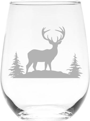 [BRSRABIPAB5GAEQ4] C M - Elegant Deer with Antlers Stemless Wine Glass - Deer Themed Gift for Women and Men - 17 oz.