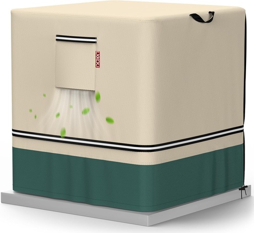 [BRSREEL7C4JRUDQ3] LXKCKJ Air Conditioner Cover for Outside Units - 420D Heavy-Duty Waterproof Winter AC Cover, All-Weather Protection for HVAC Condenser Units, Fits 28''LX28''WX32''H Outdoor AC Unit(Beige&Green)