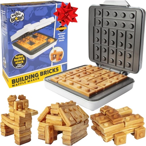 [BRSWGATQCF4BMHLA] Building Brick Electric Waffle Maker- Cook Fun Buildable Holiday Waffles, Pancakes- Make Gingerbread Man Houses & Cars Out of Stackable Waffles- Bite Sized for Kids, Nonstick Iron w Recipes Xmas Gift
