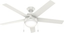 Hunter 52 inch Indoor Ceiling Fan with LED Light - White Ceiling Fan with Pull Chain, For Bedroom, Living Room, or Kitchen, Standard Mount, No Remote, 5 Blades - Anslee 50231, Fresh White