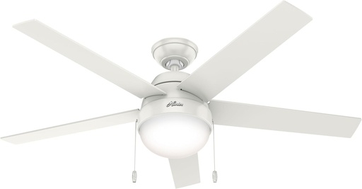 [BRSWYZACDF5R423V] Hunter 52 inch Indoor Ceiling Fan with LED Light - White Ceiling Fan with Pull Chain, For Bedroom, Living Room, or Kitchen, Standard Mount, No Remote, 5 Blades - Anslee 50231, Fresh White