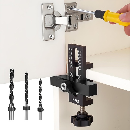 [BRSRE235AQIBYA3D] Cabinet door Mounting Jig, Cabinet Hardware jig with Adjustable Positioner and Drill Jig, Easily Cabinet Door Positioning Tool for Most Cabinet Doors install (with 3 Drill Bits)