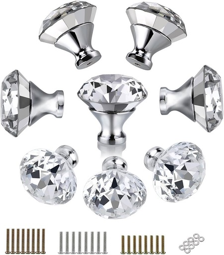 [BRSWKFAHCQHRKCAV] BTSKY® 40mm（1.57inches） Clear Glass Crystal Cabinet Knobs-Diamond Shape Wardrobe Door Knobs/Cupboard Drawer Pull Handle/Glass Dresser Knobs,Come with 3 Kinds of Screws (8 PCS)