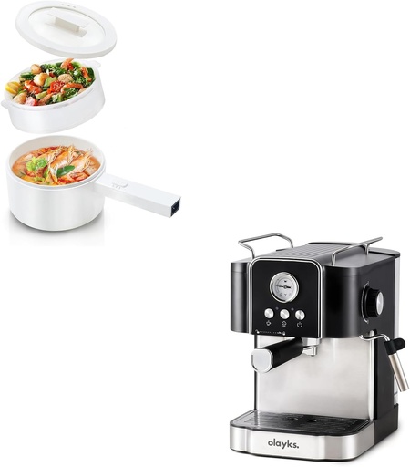 [BRSREHQ7BB6WM233] Hot Pot Electric with Steamer, 1.5L Ceramic Glaze Non-stick Portable Pot & Espresso Machine 20 Bar, Professtional Espresso Coffee Maker with Milk Frother Steam Wand