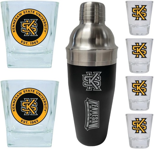 [BRSRACQBAUPAE3I3] R and R Imports Kennesaw State University Officially Licensed Collegiate Barware Set – 7-Piece Cocktail & Whiskey Glass Gift Pack