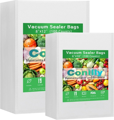[BRSRAAQPDN7GY33F] Vacuum Sealer Bags 100 Pack - 3 Sizes (6x10, 8x12, 11x16 Inch) | BPA Free Heavy Duty & Puncture Proof | Pre-Cut for Sous Vide, Food Storage, Freezer | Textured/Chamber Sealer Compatible