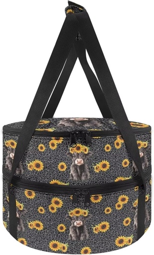[BRSRABT6OIFQE2AZ] Leopard Sunflower Cow Large Insulated Round Casserole Carriers Pie Carrier with Lid Cake and Cheesecake Carrier for Transport Thermal Bag for Potluck Party Picnics