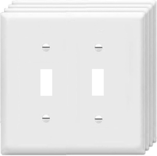 [BRSROBICC5YRECDF] Toggle Light Switch Wall Plates 2-Gang Switch Electrical Cover Plate Unbreakable Thermoplastic Faceplate, White (4 Pack)