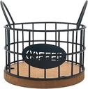 Coffee Pod Holder for Counter, K Cup Holders Coffee Pods Storage Organizer, Coffee Bar Basket Iron Coffee Pod Holder Storage with Wooden Base for Kitchen Office Desktop, Black