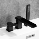 Roman Bathtub Faucet Set with Handheld Sprayer, Deck Mount Bath Faucet with Waterfall Tub Spout, 3-Hole Split Widespread Bathtub Filler with Valve,Brass,Matte Black