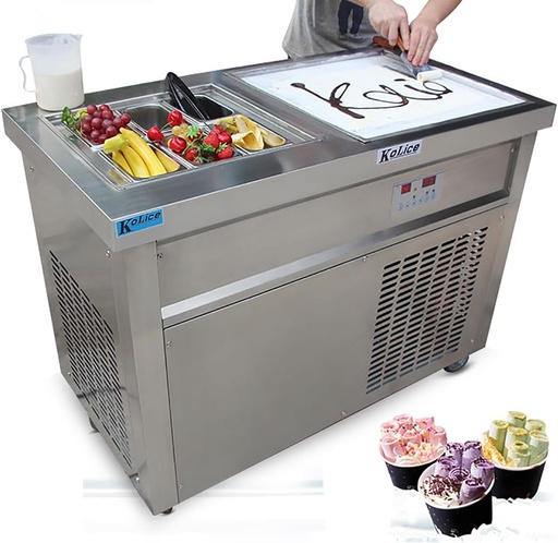 [BRSWG2YFDENBGYDL] Kolice Commercial ICE Cream Machine, 6 Pre-Cooling Buckets Roll Ice Cream Machine Fry Ice Cream Machine with sneeze guard Suitable for Dining Cars, Fast Food Restaurants, ice Cream Shops, Bars