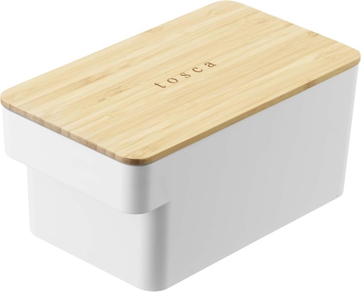 [BRSRMYIOPMJWAGT2] Yamazaki Home Tosca Butter Case Food Storage Container For Refrigerator Or Countertop With Handle And Sealed Lid - Plastic + Wood -