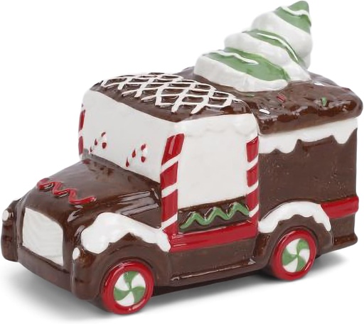 [BRSRAHQBPIPQI2TP] GCA International Inc. Christmas Holiday Functional Table and Kitchen Décor 8 Inch Ceramic Treat Cookie Jar, Brown, Red, and White, Candy Cake Truck