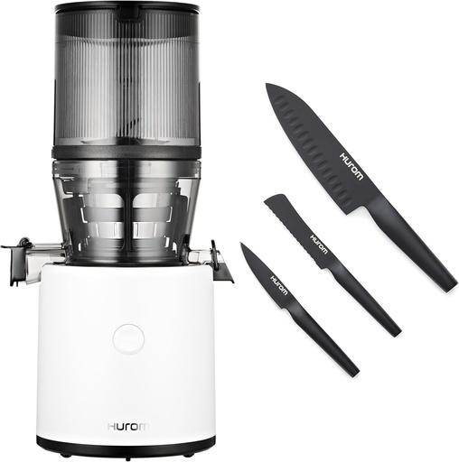 [BRSREZQCCIBQ433K] Hurom White H320 Slow Juicer with German Steel Knife Set, Self-Feeding Cold Press Juice Machine, Corrosion-Resistant and Non-Stick Coated Blades, High Yield, BPA Free (500ml/ 16oz)