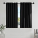 PONY DANCE Thermal Insulated Black Kitchen Blackout Curtains Over Sink, Short Winter Half Curtains for Bahtroom Small Window Decor, Light Blocking Bedroom Draperies, W 42 x L 45 inches, 2 Panels Set