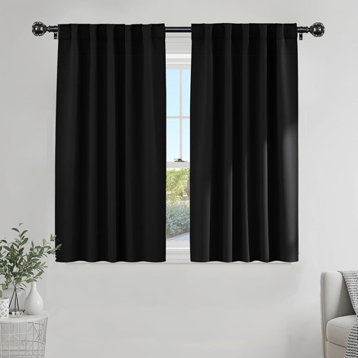 [BRSWGYYKBACQEHTL] PONY DANCE Thermal Insulated Black Kitchen Blackout Curtains Over Sink, Short Winter Half Curtains for Bahtroom Small Window Decor, Light Blocking Bedroom Draperies, W 42 x L 45 inches, 2 Panels Set