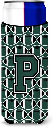 [BRSWKYAQOV5RUCTC] Letter P Football Green and White Ultra Beverage Insulators for slim cans