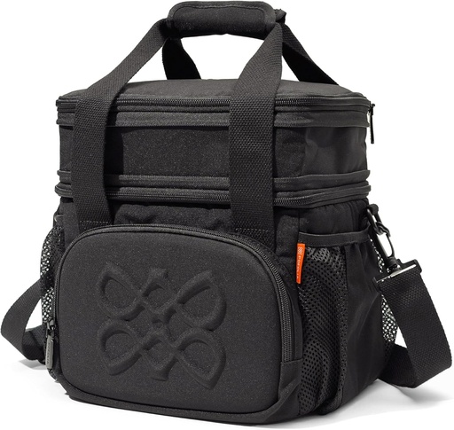 [BRSRAC35AAFBEG33] Dual Compartment Lunch Bag, 12L Insulated Leakproof Lunch Box, 13 Cans Capacity (Black)