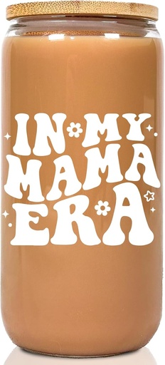 [BRSRAAQQOIDQKGTU] Mom Gifts Glass Cups, First Present for New Mom, Birthday Gift for New Mother Mommy, Mama Gifts for Mothers Day from Daughter, Son, 16oz Glass Cup Tumbler with Lid Straw