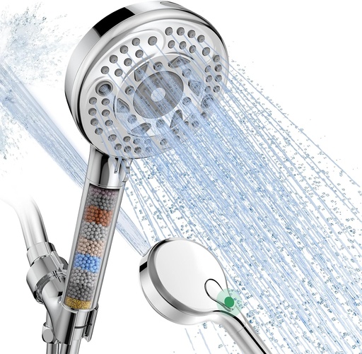 [BRSRAEI6OB7GA2TP] SunCleanse Filtered Shower Head with Handheld, 9-Spray Setting Detachable Showerhead with Filters, Shower Head for Hard Water - Filtered Chlorine, Improve Skin and Hair Texture, Chrome