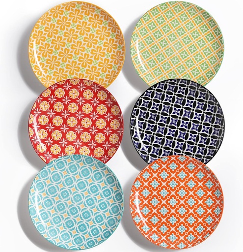 [BRSRMAYPOB7WG2T2] 10" Ceramic Dinner Plates, Porcelain Dessert Salad Plate Set, Colorful Serving Dishes for Pasta, Pancakes, Steak, Set of 6, Dishwasher & Microwave Safe