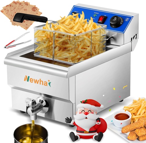 [BRSRMCA5C56QY2YU] Newhai Electric Deep Fryer 13.7QT Commercial Countertop Frying Machine with Basket Stainless Steel for Restaurant Home 1500W 110V