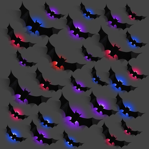 [BRSROELYBFYAIYA2] 24 Pcs Halloween Bats Decorations - 3D Bat Wall Decor Lights 10 Styles Waterproof PVC, for Halloween Party Supplies Outdoor Decor Window Desk Door Decorations
