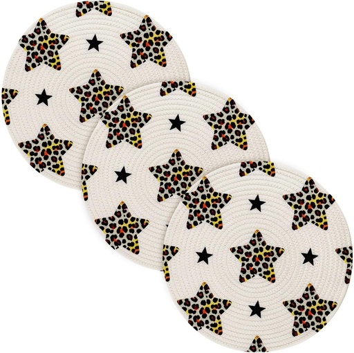 [BRSREAITBB5AY3YY] 3 Pcs Trivet Pads for Crock Pot 15in Heat Resistant Pad Kitchen Pan Protector alfombrilla de para cocina Cartoon Leopard Print Star White