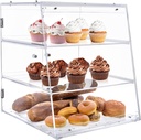 MyGift Pastry Display Case,Cookie Display, Professional-Grade Retail Bakery Display Case,3 Tier Premium Clear Acrylic Bread Box,with Removable Trays and Magnetic Rear Doors for Home or Commercial Use