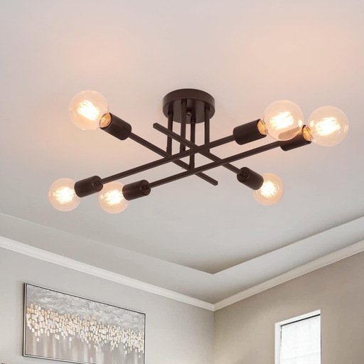 [BRSROATQOUBGKGQV] Industrial 6-Light Semi Flush Mount Ceiling Light Fixture, Oil Rubbed Bronze Modern Ceiling Lights, Rustic Sputnik Ceilings Lamp for Living Room Hallway Foyer Entryway