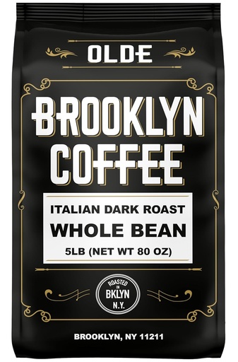 [BRSWG237AR5WM23L] BROOKLYN COFFEE Whole Bean, Italian Dark Roast (5lb) Extra Strong, Delicious Taste, Heavenly Aroma - Fresh Bulk Coffee Beans Roasted Weekly in NYC