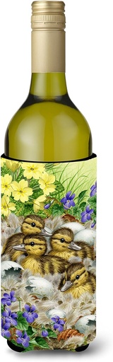 [BRSWKZIMOAMR4CDY] Caroline's Treasures ASA2020LITERK Mallard Duck Chicks Wine Bottle Hugger Bottle Cooler Sleeve Hugger Machine Washable Collapsible Insulator Beverage Insulated Holder