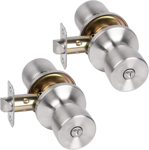 [BRSROBA7CR7WMDLO] HOSOM Privacy Door Knob with Lock,2 Pack Interior Door Knobs for Bedroom and Bathroom, Keyless Doorknob with Round Ball, Satin Nickel Door Handle