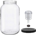 North Mountain Supply 1 Gallon Glass Jar Wide Mouth with Grommeted Black Plastic Lid, and 2-Piece Airlock - USDA, BPA-Free, Made in the USA - for Fermenting, Kombucha, and Much More!