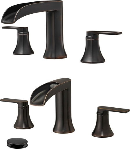 [BRSREEI3BUBG2CLZ] Bronze Bathtub Faucet, Brass Waterfall Roman Tub Faucet 6-16 Inch Deck Mount 3 Hole, 4-8 Inch Brass Widespread Waterfall Bathroom Sink Faucets 3 Hole