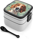 Bento Box Stackable 2 Layers Containers Adult Lunch Box Watercolor Weimar Hound Lunchbox for Women Men All-in-One Meal Prep Containers Leakproof Lunch Containers for Work