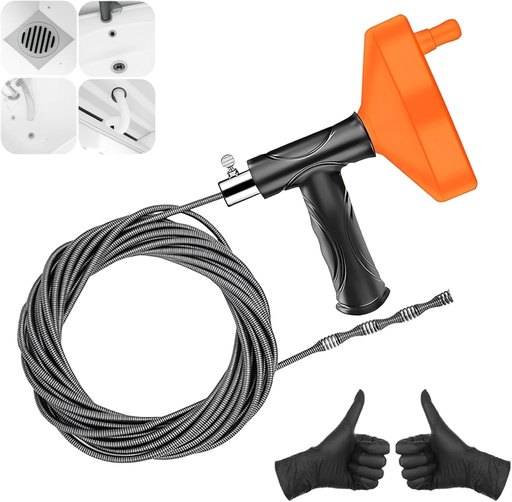 [BRSREHQNBB7RMD33] 33 Feet Drain Snake Auger, Plumbing Snake Drain Hair Clog Removal Tool, Sink Unclogger Drain, Heavy Duty Toilet Snake Auger, Cleaner Tool for Bathroom Kitchen Tub Shower Drain Clog Remover with Gloves