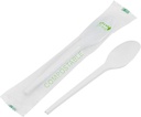 Restaurantware Basic Nature 6.5 Inch CPLA Spoons 250 Disposable Plastic Cutlery - Individually Wrapped Durable White Plastic Disposable Silverware Withstands Up To 180F Ideal For Large Events