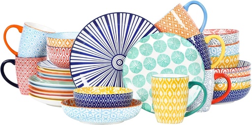 [BRSREGQNAAGRUHY4] Selamica 30-Pieces Ceramic Dinnerware Sets for 6, Scratch Resistant Plates and Bowls Sets, Microwave and Dishwasher Safe, Assorted Colors A