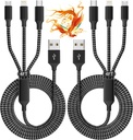 IDISON Multi Charging Cable(2Pack 4FT), 3 in 1 USB Charging Cable for Multiple Devices, Braided Universal Phone Charger Cord with Type-C, Micro USB, IP Port for iPhone17/16/14/Android Phones and More