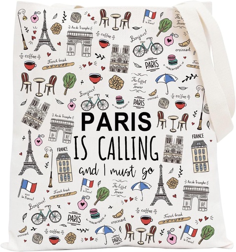 [BRSROELQOR4AKFA7] POFULL Paris Themed Gifts Paris Is Calling And I Must Go Tote Bag Paris Lover Gift (Paris Is Calling Tote Bag)