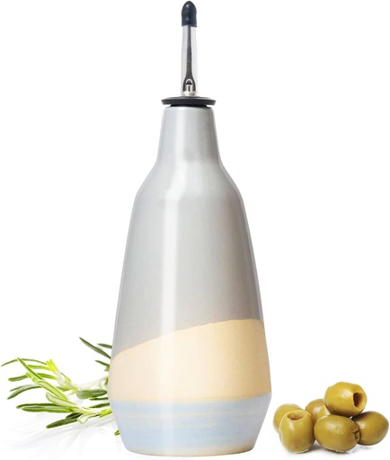 [BRSW2H3QOEAQGFA7] GUTE Cruet Ceramic Olive Oil Dispenser Bottle - Gift for Him and Her - 400ml Vinegar Cruet Bottle with Pourers - Blue Olive Oil Carafe for Kitchen - Cruets for Vinegar and Oils 9" H 3" W