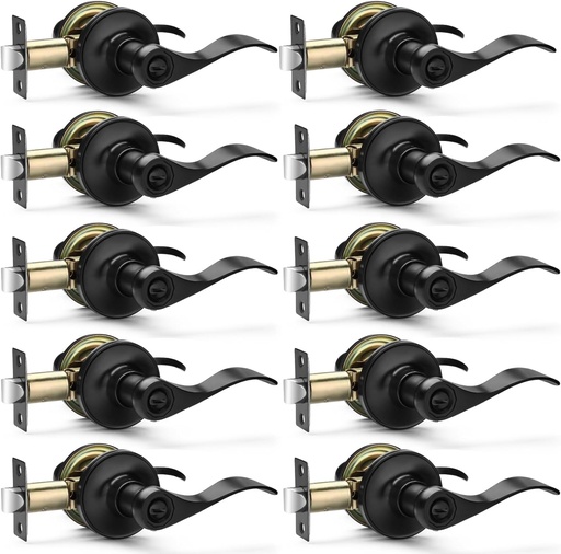 [BRSROGIBOV7WA2T4] 10 Pack Matte Black Door Handles Privacy Door Levers, Heavy Duty Bed and Bath Door Locks Interior Door Knobs, Reversible Keyless Wave Lever Door Handles