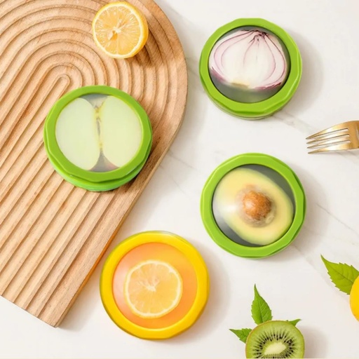 [BRSREYADO5YWCHLZ] Onion Storage and Avocado Saver - Set of 4 Silicone Fruit Storage Box, Multifunctional and Perfect for Cheese, Tomatoes, Potatoes, Garlic, Lemons - Recipe Chart Included - Cool Kitchen Gadget