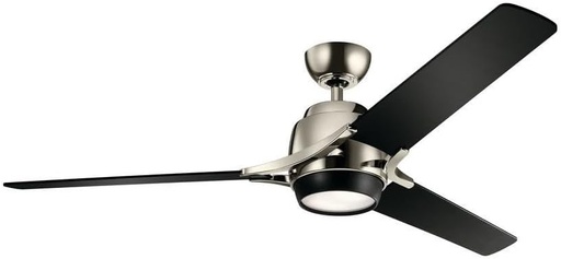 [BRSWGFQ7AUMBOGQU] KICHLER 300060PN Protruding Mount, 3 Black Blades Ceiling fan with 17 watts light, Polished Nickel
